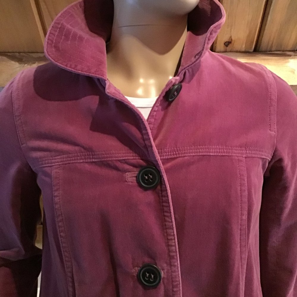 Boden Lilac Velvet Trench w/ Teal Polka Dot Lining